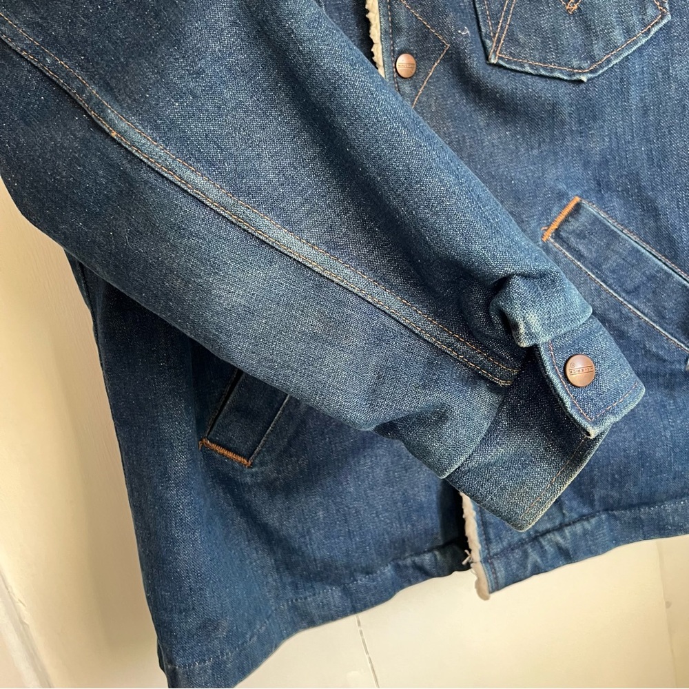 Vtg Maverick Ranch Coat Blue Denim Sherpa Lined Snap Western Jacket Large - USA - Picture 7 of 8
